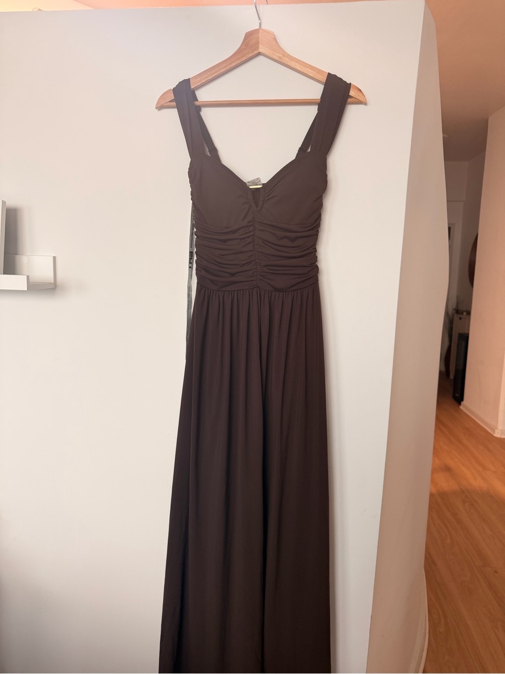 Sleeveless Brown Ruched Maxi Dress
